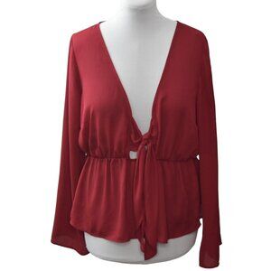 Forever 21 Plus Blouse Womens 1X Surplice Peplum Tie Front Long Sleeve